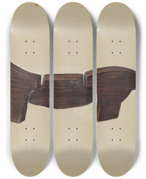 Triptych art skateboard deck of Mina Lowry Pennsylvania German Toy Dachshund by Mina Lowry (1894-1942)