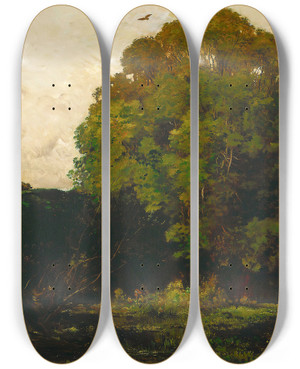 Triptych art skateboard deck of Charles Franois Daubigny A Pond In The Morvan by Charles Francois Daubigny (1817-1878)