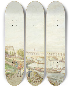 Triptych art skateboard deck of Jeanbaptistefranois Arnauddurbec Viaduc Du Point Du Jour Pris Hors La Porte De Billancourt by Jean-Baptiste-Franois Arnaud-Durbec (1827-1910)