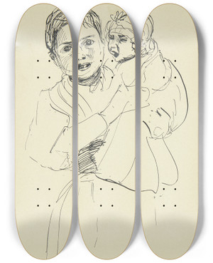 Triptych art skateboard deck of Peter Hansen Italiensk Kvinde Med Barn P Armen by Peter Hansen (1868-1928)