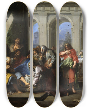 Triptych art skateboard deck of Nicolas Bertin Christ Washing The Feet Of His Disciples by Nicolas Bertin (1668-1736)