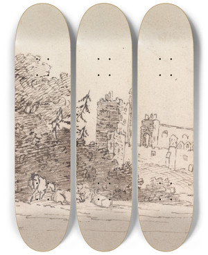 Triptych art skateboard deck of Henry Swinburne Ducal Palace Of Urbino In Marche Italy by Henry Swinburne (1743-1803)