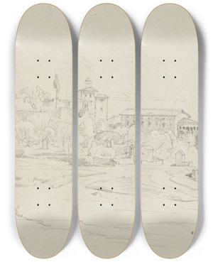 Triptych art skateboard deck of Friedrich Metz Blick Auf Santi Giovanni E Paolo In Rom by Friedrich Metz (1820-1901) Triptych art skateboard deck of Friedrich Metz Blick Auf Santi Giovanni E Paolo In Rom by Friedrich Metz (1820-1901)