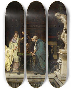 Triptych art skateboard deck of Lawrence Almatadema An Artlover by Lawrence Alma-Tadema (1836-1912)