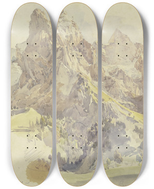 Triptych art skateboard deck of Johann Nepomuk Rauch Blick Von Rosenlaui Auf Das Wetterhorn Und Den Eiger by Johann Nepomuk Rauch (1804-1847)
