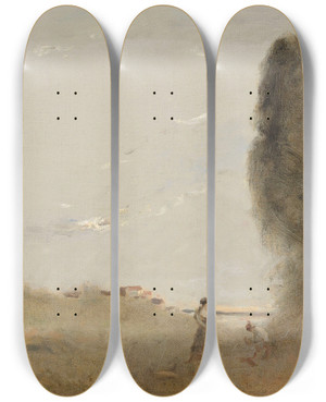 Triptych art skateboard deck of Jeanbaptistecamille Corot Le Matin Au Bord De Leau by Jean-Baptiste-Camille Corot (1796-1875)