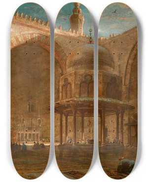 Triptych art skateboard deck of Edward Angelo Goodall The Mosque Of Sultan Hassan Cairo by Edward Angelo Goodall (1819-1908)