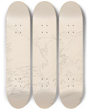 Triptych art skateboard deck of Hans Gude Fra Ormem_1 by Hans Gude (1825-1903)