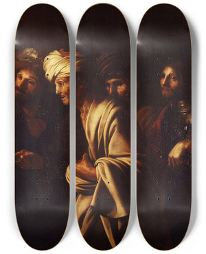Triptych art skateboard deck of Bartolomeo Manfredi Tribute To Caesar by Bartolomeo Manfredi (1580-1620)