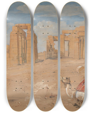 Triptych art skateboard deck of John Frederick Lewis The Ramesseum At Thebes by John Frederick Lewis (1805-1876)