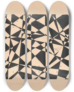 Triptych art skateboard deck of Winold Reiss Design For Unidentified Floor Black Belgian Marble And Royal Grey Drawing With Abstract Pattern by Winold Reiss (1886-1953)