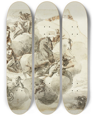 Triptych art skateboard deck of Domenico Mondo Apotheosis Of A Hero by Domenico Mondo (1723-1806)