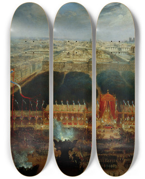 Triptych art skateboard deck of Jeanjacques Champin Fte De La Constitution Sur La Place De La Concorde Le 12 Novembre 1848 by Jean-Jacques Champin (1796-1860)