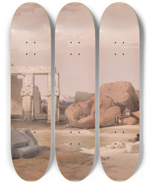 Triptych art skateboard deck of David Roberts Fragment Of The Great Colossi At The Memnonium Thebes by David Roberts (1796-1864)