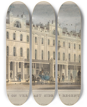 Triptych art skateboard deck of Robert Acon Buildings On The East Side Of Regents Street by Robert Acon