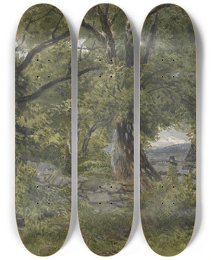 Triptych art skateboard deck of John Steeple Lane By River Bettwsycoed North Wales by John Steeple (1823-1887)