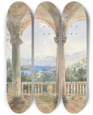 Triptych art skateboard deck of Anton Perko A View From A Loggia by Anton Perko (1833-1905)