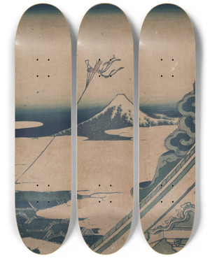 Triptych art skateboard deck of Katsushika Hokusai Tto Asakusa Honganji_2 by Katsushika Hokusai (1760-1849)