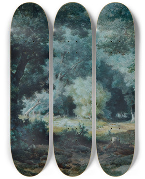 Triptych art skateboard deck of Remigius Adrianus Van Haanen Waldinneres by Remigius Adrianus Van Haanen (1812-1894)