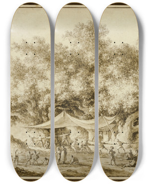 Triptych art skateboard deck of Claudelouis Chtelet View Of The Famous Chestnut Tree Of Mount Etna Called Centum Cavalli by Claude Louis Chatelet (1753-1794)