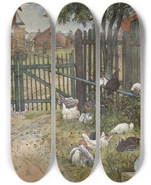 Triptych art skateboard deck of Carl Larsson The Gate by Carl Larsson (1853-1919)