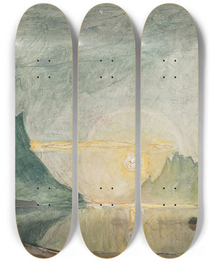 Triptych art skateboard deck of Anna Boberg Midnight Sun Study From North Norway by Anna Boberg (1864-1935)