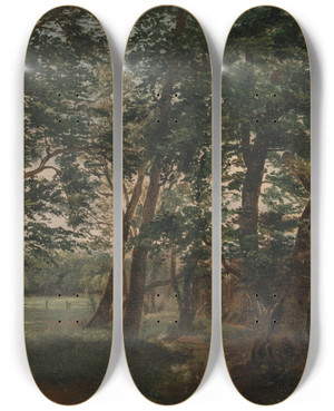 Triptych art skateboard deck of Dankvart Dreyer The Deer Park North Of Copenhagen by Dankvart Dreyer (1816-1852)