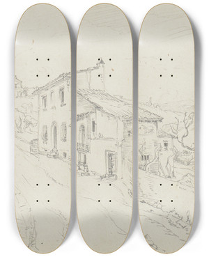 Triptych art skateboard deck of Friedrich Metz An Einem Haus Vorbeifhrende Landstrae Im Hintergrund San Miniato Al Monte In Florenz by Friedrich Metz (1820-1901)