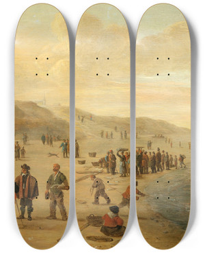 Triptych art skateboard deck of Cornelis Beelt A Beach Scene With Fishermen And Their Boats by Cornelis Beelt (1630-1702) Triptych art skateboard deck of Cornelis Beelt A Beach Scene With Fishermen And Their Boats by Cornelis Beelt (1630-1702)