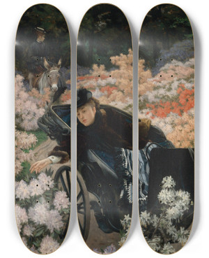 Triptych art skateboard deck of James Tissot The Morning Ride by James Tissot (1836-1902)