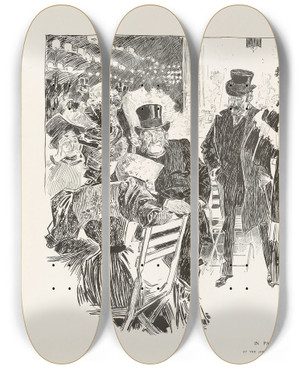 Triptych art skateboard deck of Charles Dana Gibson In Paris At The Jardin De Paris_1 by Charles Dana Gibson (1867-1944) Triptych art skateboard deck of Charles Dana Gibson In Paris At The Jardin De Paris_1 by Charles Dana Gibson (1867-1944)