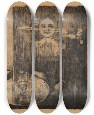 Triptych art skateboard deck of Edvard Munch Ttette Plauderstunde by Edvard Munch (1863-1944) Triptych art skateboard deck of Edvard Munch Ttette Plauderstunde by Edvard Munch (1863-1944)