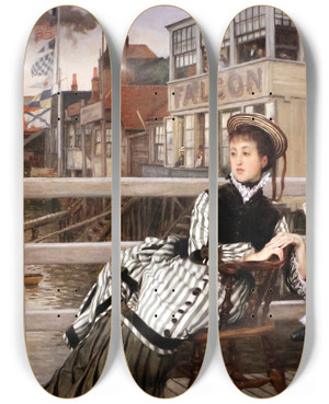 Triptych art skateboard deck of James Tissot Waiting For The Ferry At The Falcon Tavern by James Tissot (1836-1902) Triptych art skateboard deck of James Tissot Waiting For The Ferry At The Falcon Tavern by James Tissot (1836-1902)