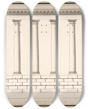Triptych art skateboard deck of Antonio Maria Visentini Ionic Colonnade 6 Columns On Rusticated Base by Antonio Maria Visentini (1688-1782)