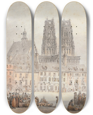 Triptych art skateboard deck of Amelia Long Rouen by Amelia Long