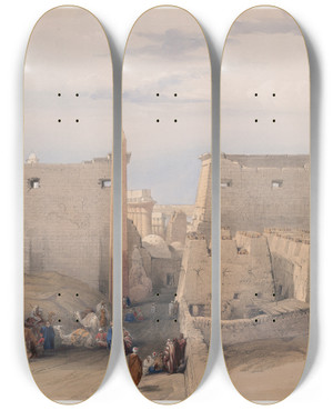 Triptych art skateboard deck of David Roberts Grand Entrance To The Temple Of Luxor by David Roberts (1796-1864)