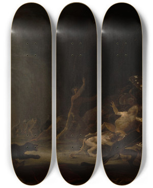Triptych art skateboard deck of Cornelis Saftleven A Witches Sabbath by Cornelis Saftleven (1607-1681)