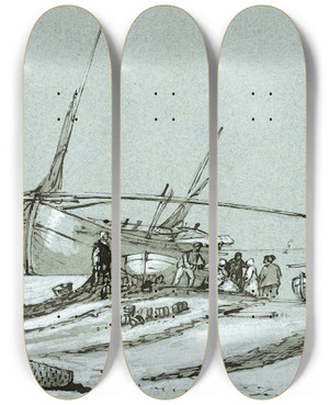 Triptych art skateboard deck of Clarkson Stanfield Entretat_1 by Clarkson Stanfield (1793-1867)