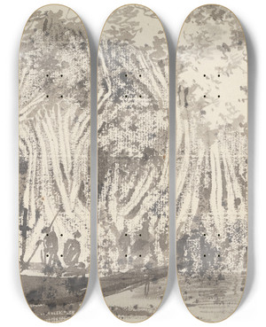 Triptych art skateboard deck of George Chinnery A Pipul Tree by George Chinnery (1774-1852)