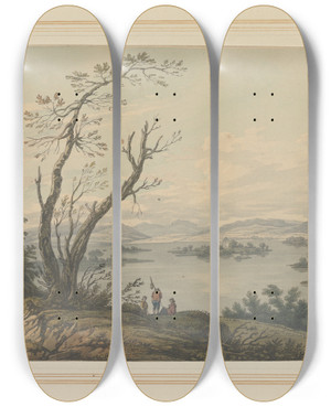 Triptych art skateboard deck of Joseph Farington View Across Windermere Looking To The Great Island by Joseph Farington (1747-1821) Triptych art skateboard deck of Joseph Farington View Across Windermere Looking To The Great Island by Joseph Farington (1747-1821)