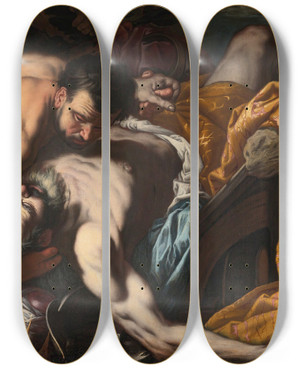 Triptych art skateboard deck of Antonio Zanchi The Death Of King Josiah by Antonio Zanchi (1631-1722)