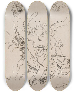 Triptych art skateboard deck of Emmerik Heghguldberg Hovedet Af En Stud by Emmerik Hegh-Guldberg (1807-1881)