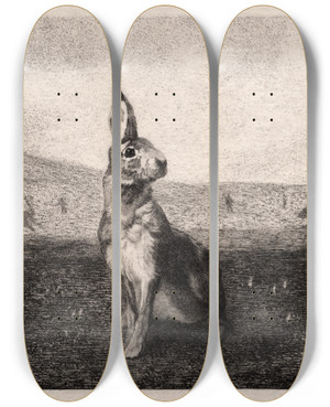 Triptych art skateboard deck of Flix Bracquemond The Hare After A De Balleroy by Felix Bracquemond (1833-1914)