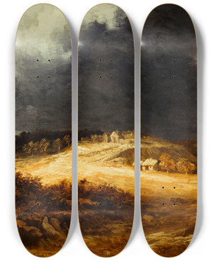 Triptych art skateboard deck of Georges Michel Moulins Montmartre by Georges Michel (1763-1843)