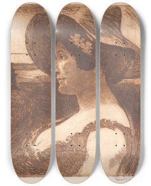 Triptych art skateboard deck of Hans Nikolaj Hansen Fredensborg Idyl_2 by Hans Nikolaj Hansen (1853-1923)
