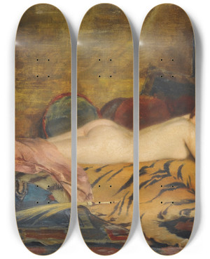 Triptych art skateboard deck of Theodoros Ralli Reclining Nude by Theodoros Ralli (1852-1909)