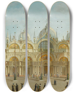 Triptych art skateboard deck of Carlo Grubacs Saint Marks Square Venice_1 by Carlo Grubacs (1812-1870)