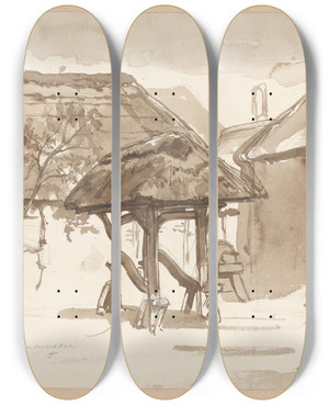 Triptych art skateboard deck of August Alleb Huizen Te Dongen by August Allebe (1838-1927)