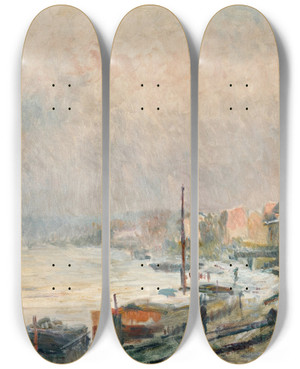 Triptych art skateboard deck of Albert Lebourg La Seine Au Basmeudon En Hiver Effet De Neige Et De Gele by Albert Lebourg (1849-1928)