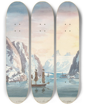 Triptych art skateboard deck of Charles Hamilton Smith Schmecrenburgh On South Harbour Spitzbergen by Charles Hamilton Smith (1776-1859)